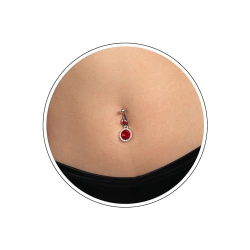 Silver Belly Button Ring Crystal Spider Dangle Belly Ring Sparkly Cubic Zirconia Insect Navel Ring Surgical Steel Belly Navel Piercing Jewelry for Women Girls - style: ruby