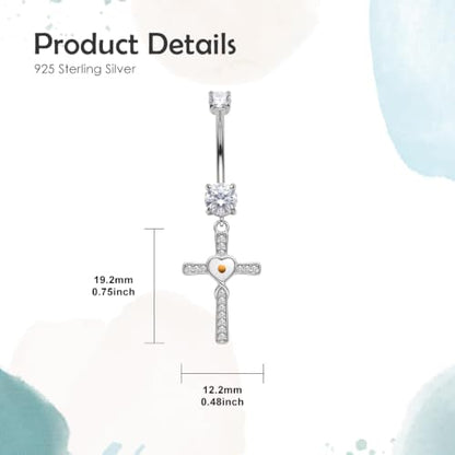 Belly Button Rings 925 Sterling Silver Belly Piercing Jewelry Hypoallergenic Navel Rings Gifts for Women - style: Cross Mustard Seeds