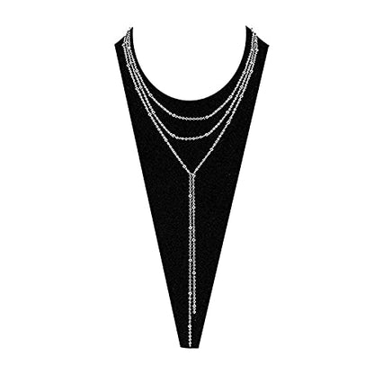 MOLOCH Layer Choker Long Chain Tassel Pendant Necklace Handmade Bead Station y Necklace Charm Chain Jewelry Necklace - color: silver