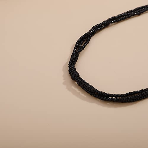 Aimimier Bohemian 3-Strand Faux Pearl Knot Beaded Necklace - color: Black