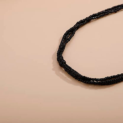 Aimimier Bohemian 3-Strand Faux Pearl Knot Beaded Necklace - color: Black