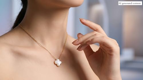 Clover Necklace and Bracelet Set + Four Leaf Clover Earrings, 18K Gold Plated Dainty Jewelry Gift for Women (Pearl White/Ocean Blue/Sweet Lilac) - color: Pearl White