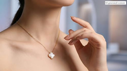 Clover Necklace and Bracelet Set + Four Leaf Clover Earrings, 18K Gold Plated Dainty Jewelry Gift for Women (Pearl White/Ocean Blue/Sweet Lilac) - color: Pearl White