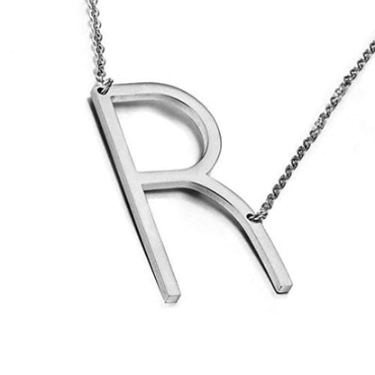 MOMOL Sideways Initial Necklace 18K Gold Plated Stainless Steel Large Big Letters Pendant Necklace Script Name Monogram Necklaces for Women - color: R