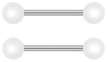 Forbidden Body Jewelry 14g 16mm (5/8 Inch) Hypoallergenic Titanium Double Ball Nipple & Tongue Ring Barbells - style: White