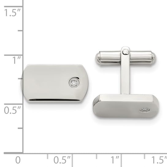 Men’s Stainless Steel Satin Diamond Rectangle Cuff Links with Bullet Back Closure, Hand-Set Conflict Free Diamond Rounded Cufflinks, Hypoallergenic 316L Polished Formal Jewelry Gift for Men