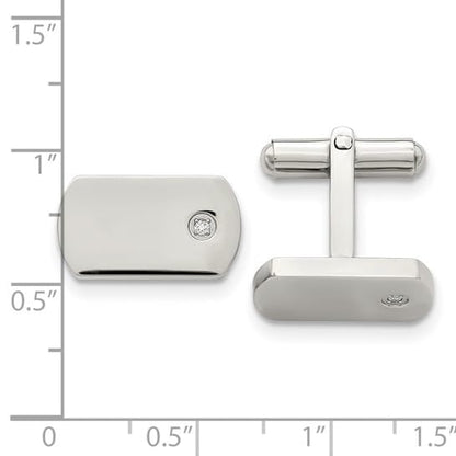 Men’s Stainless Steel Satin Diamond Rectangle Cuff Links with Bullet Back Closure, Hand-Set Conflict Free Diamond Rounded Cufflinks, Hypoallergenic 316L Polished Formal Jewelry Gift for Men