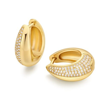 18K Gold Plated Huggie Hoop Earrings for Women, 925 Sterling Silver Post, Hypoallergenic Small Earrings - color: Dome Pavé Huggies