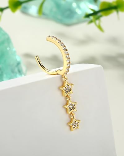 COCHARM Clicker Belly Button Rings, 14K Gold Plated Belly Navel Rings for Women, Stainless Steel Belly Piercing Jewelry Dangly - color: YG-10MM