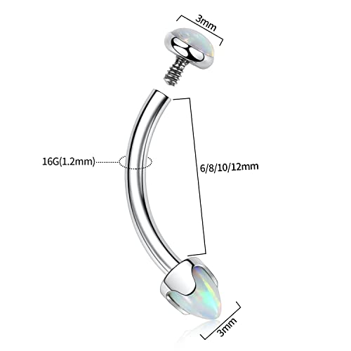 GAGABODY Titanium Eyebrow Jewelry - Curved Barbell & Labret Stud, 16g - Belly Button Ring & Cartilage Earring - Opal Bridge Jewelry - color: 1Pc-Arrow Shape White Opal