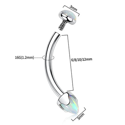 GAGABODY Titanium Eyebrow Jewelry - Curved Barbell & Labret Stud, 16g - Belly Button Ring & Cartilage Earring - Opal Bridge Jewelry - color: 1Pc-Arrow Shape White Opal