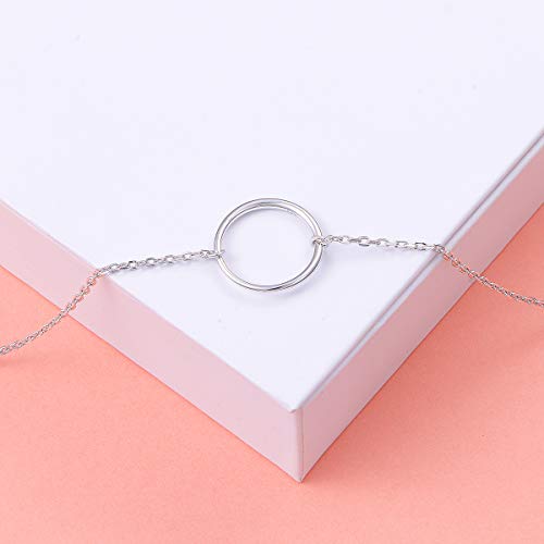 Ladytree S925 Sterling Silver Dainty Simple Choker Necklace,Rolo Chain,Adjustable 13 inches to 16 inches - style: 01_Circle choker