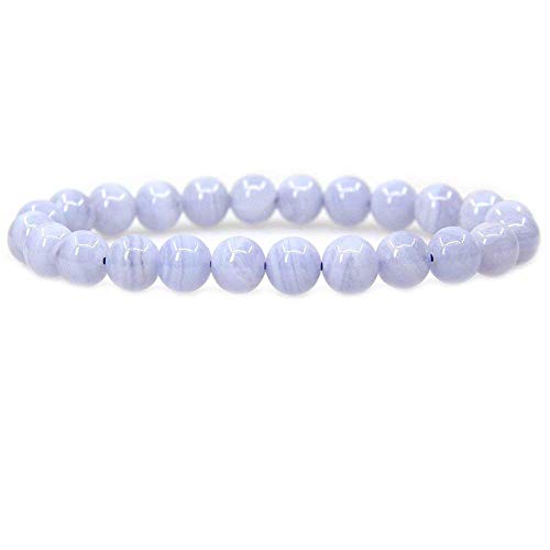 Angelstones Gemstones 8mm Round Beads Healing Crystal Bracelet for women | Natural Gemstone, Handmade Gifts for Women, Healing Crystal Round Beaded Stretch Bracelets, Unisex Jewelry for Women and Men - color: Blue Lace Agate