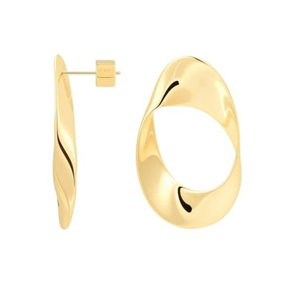 RENAIZ Bold Statement Hoop & Stud Earrings for Women – 14K Gold & Rhodium Plated Maximalist Jewelry, Chunky Geometric Boho Earrings, Hypoallergenic Non-Tarnish Trendy Gift - color: Yellow Gold, style: Loop