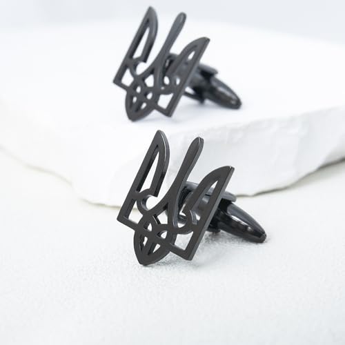 Fashionable Ukrainian national emblem cufflinks, men's stainless steel Ukrainian symbol cufflinks, French shirt cuff link brooch - color: Cufflinks-black