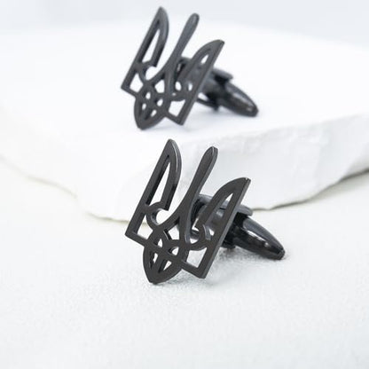 Fashionable Ukrainian national emblem cufflinks, men's stainless steel Ukrainian symbol cufflinks, French shirt cuff link brooch - color: Cufflinks-black