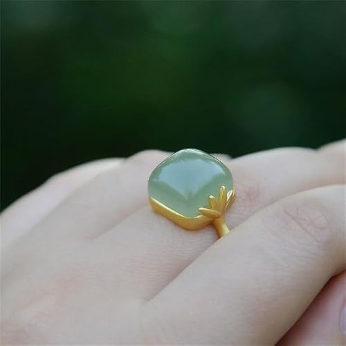 Vintage Green Bamboo Hetian Jade Statement Ring for Women Delicate Chinese Style Handmade Gemstone Adjustable Open Wrap Finger Band Fashion Cocktail Party Stacking Rings Elegant Wedding Jewelry