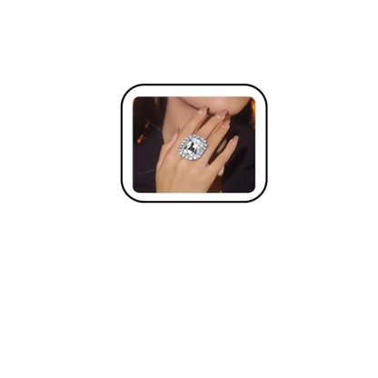 Sparkling Rhinestone Ring Bohemia Thick Large Oval Geometric Ring Square Princess Rings Fashion Heart Zircon Crystal Ring Prom Wedding Party Ball Rings for Women - color: White Square