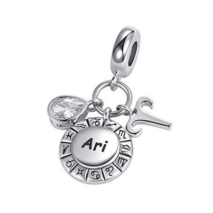 NanMuc Constellation Charm for Women Bracelets Horoscope Zodiac Sign Teardrop Birthstone Birthday Anniversary Dangle Bead for Mom Grandma - style: Aries(3.21-4.20)