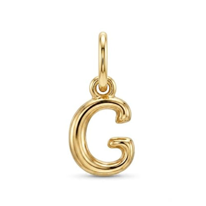 Gold Puffed Initial Letter Charm - 10 Karat Gold - 3D Bubble Letter Pendant - style: Letter g