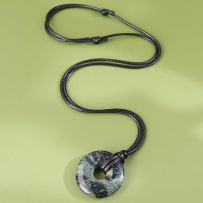 FANASY Natural Gemstone Pendant Necklce Lucky Coin Crystal Necklace Protection Donut Pendnat with Adjustable Rope for Men Women - color: Sparrow Stone