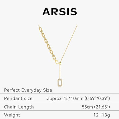ARSIS Lariat Long Gold Necklace for Women, 18K Gold/Platinum Plated Y-Shaped Drop Dangle Pendant Necklace, Long Adjustable Pull Slider Chain Jewelry Gift for Her - color: Gold-paperclip slider