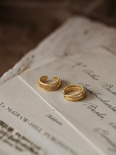 Gold Ear Cuff Earrings for Women Non Piercing Hoop | Clip on,Wrap Cartilage,14K Gold Plated,Dainty Small Simple,Hypoallergenic Everyday,Lightweight,Illusion Jewelry - color: 04. Triple Twisted Hoop