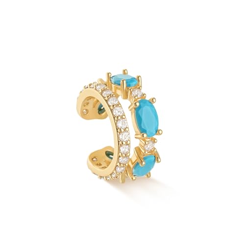 MYEARS Women Ear Cuff Earrings Gold Non Pierced Cartilage Clip on Open Wrap Split Double Hoop 14K Small Simple Hypoallergenic Everyday Jewelry - style: Turquoise