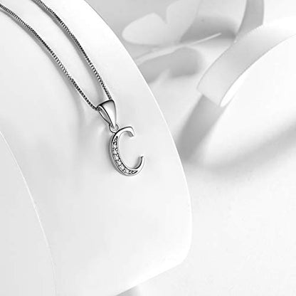 Aurora Tears Letter Necklace Initial 925 Sterling Silver Alphabet Pendant Crystal Name Gift Women Cubic Zirconia Jewelry - color: C