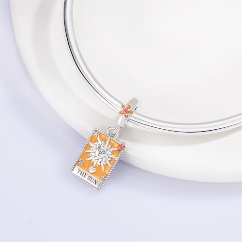 925 Sterling Silver Dangle Charm Fit Women Bracelet And Necklaces Jewelry | Medallion Pendants Beads Jewelry Charms for Women Fashion Gift Family Friends Mother's Day - color: Tarot Cards Sun Dangle Charm M1411