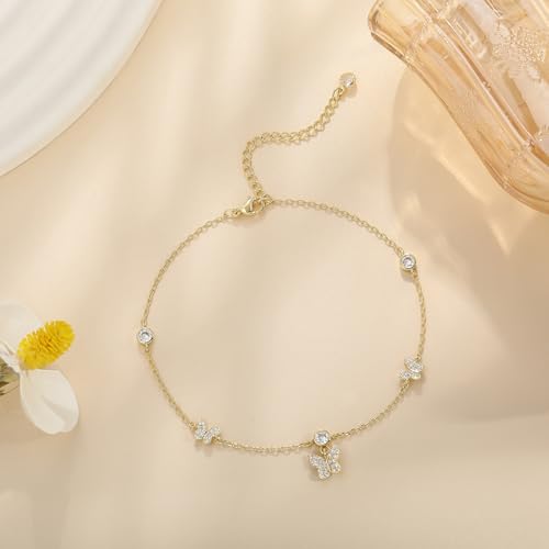 Anklets for Women Waterproof 14K Gold Plated Beach Ankle Bracelets | Dainty Summer Butterfly Clover Anklet Non Tarnish, Heart Bow Anklet, Layered Beach Jewelry, Accessories for Women Trendy - color: Gold 6