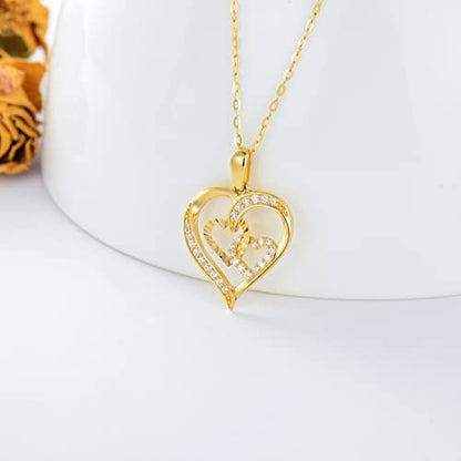 SISGEM 14K Real Gold Heart Necklace for Women,Yellow Gold Love Pendant Necklace Triple Hearts Jewerly Gifts for Birthday Anniversary 16+1+1 inch - color: Triple Hearts-1