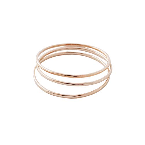 Honeycat Super Skinny Hammered or Smooth Stacking Rings Trio Set in Gold, Rose Gold, or Silver | Minimalist, Delicate Jewelry - color: Rose Gold - Hammered