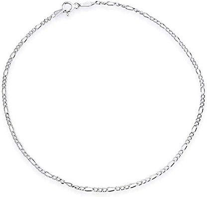 Savlano 925 Sterling Silver Solid Italian Figaro, Rope,Herringbone, Curb, Ball Bead, Snake, Mariner Chain Anklet for Women, Comes in 0.8mm - 5mm With Gift Box - style: Figaro 2.2mm