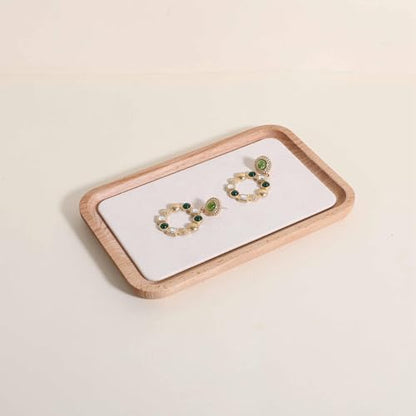 velvet Jewelry organizer tray, Beech wood Jewelry Display Plate, Beige Jewelry Viewing Tray, Jewelry showcase tray for Necklace Bracelet Ring Earring stand holder (Cream-Medium,7.1x 5.1 in) - size: Medium
