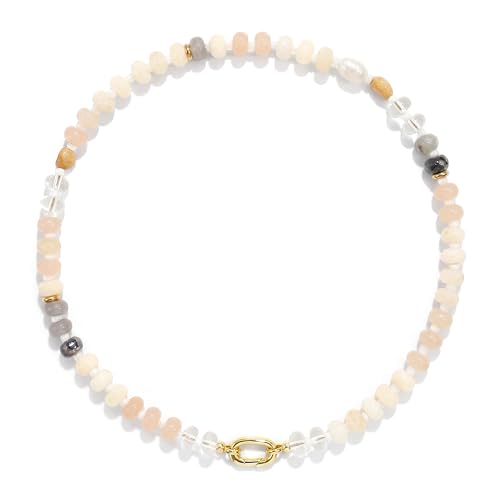 Beaded Gemstone Necklaces for Women Bohemian Colored Choker Natural Stone Bead Summer Beach Handmade Jewelry Necklace - color: Beige mix