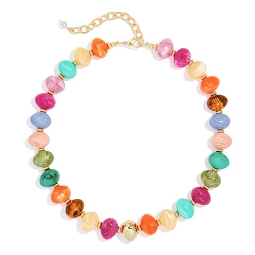 Chunky Beaded Necklace for Women Trendy Multicolor Resin Beads Choker Necklaces Boho Summer Statement Necklace Chunky Heart Jewelry - color: Irregular bead necklace-colorful