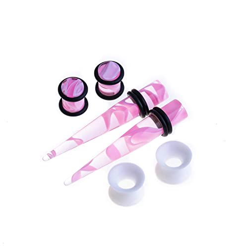 50 PCS Ear Stretching Kit 14Gauges-00Gauges Earring Marble Acrylic Taper Piercing Jewlery Sets - color: Pink