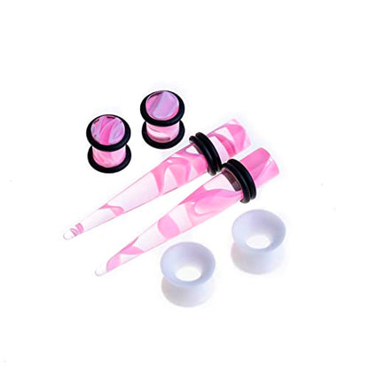 50 PCS Ear Stretching Kit 14Gauges-00Gauges Earring Marble Acrylic Taper Piercing Jewlery Sets - color: Pink
