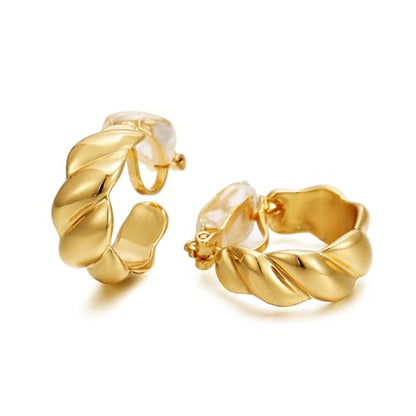 Chunky Gold Clip On Earrings for Women Twisted Hoop Earrings Hypoallergenic Non Pierced Ears Hoops Jewelry