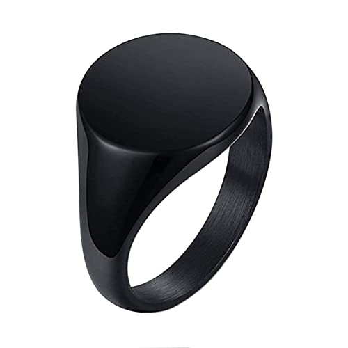 HIJONES Mens Stainless Steel Signet Ring Matte Brushed Square | Simple Statement ,Wedding Band,Polished Round - color: 14mm-Black