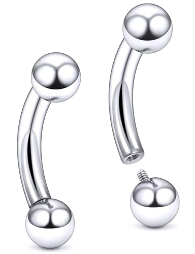 20G 18G 16G 14G 12G 8G 6G 4G 2G Astm F136 Titanium Internal Thread Eyebrow Piercing Jewelry Curved Barbell Vertical Labret Lip Daith Rook Earrings Navel Belly Button Ring Piercing Jewelry - style: 6G, 16MM Length, Ball
