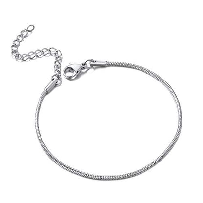 ChainsHouse Stainless Steel Herringbone Flat Chain Bracelets for Women,18K Gold/Rose Gold/Black Metal Paperclip/Snake/Cuban/Figaro Sterling Silver Link Charm Bracelet, 16+5cm Adjustable, With Gift Box - color: d. snake-stainless
