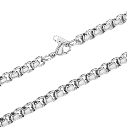 HZMAN 2-6mm Rolo Chain for Men Women Stainless Steel Men's Chain Necklace Round Box Link Chain Necklace 16-30 Inch - color: Silver, size: 24in, style: 2mm