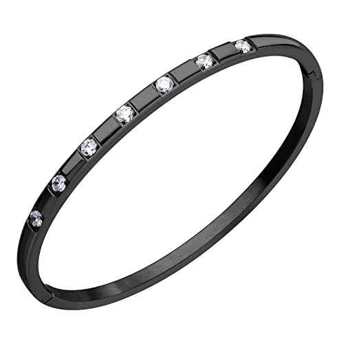 555Jewelry Stainless Steel Thin CZ Cuff Hinged Bangle Bracelet for Women - color: Black
