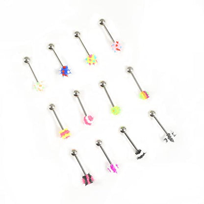14G Body Piercing Jewelry Surgical Steel Belly Button Rings Tongue Rings Packs Silicone Spike Ball Barbell Belly Tongue Nipple Rings Piercing for Women - style: Silicone tongue rings 16pcs
