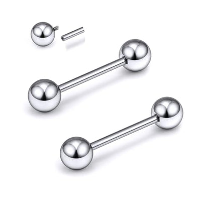 2G 4G 6G 8G 10G 12G 14G 16G Astm F136 Titanium Internally Threaded Nipple Tongue Rings Piercing Jewelry Industrial Straight Barbell Tongue Nipple Ring Bridge Piercing Jewelry For Women Men - size: 14 Gauge-12MM