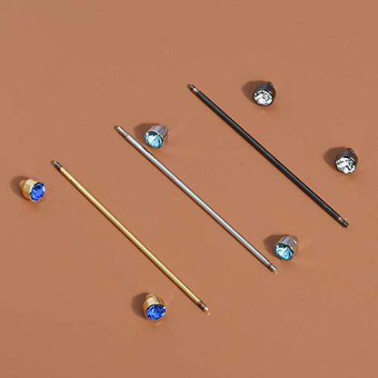 Sparkling Czech Crystal Stone Collar Bar Tie Necktie Pins Shirt Collar Stud Bar for Men with Gift Box - color: 3PCS Multicolor