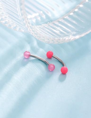 16g 6/8/10mm White/Pink/Black Eyebrow/Rook/Snug/Vertical-Labret/VCH/Snake-Eyes/Anti-Tragus/Christina/Daith/Belly-Button/Bridge/Hood/Surface Curved Barbell Piercing Jewelry for Women Men - color: Pink