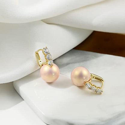 Pearl Earrings for Women 14K Gold Plated Hypoallergenic Pearl Earrings 5A Cubic Zirconia Dangle Earrings Elegant Jewelry - color: 1-Gold -pink